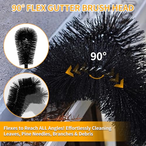10.5FT Gutter Cleaning Tools from The Ground, Adjustable Rain Gutter Cleaning Brush with Pole, Long-Reach Gutter Cleaner & Brush, Ladder-Free Removal of Leaves, Branches & Debris