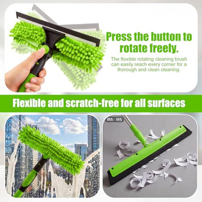30 Feet High Reach Duster Kit with 2-24 ft Extension Pole High Ceiling Dusting and Window Cleaning Kit with Window Washer & Squeegee, Cobweb Duster, Washable Head for Ceiling Fan(Green) - color: Green, size: 30 ft