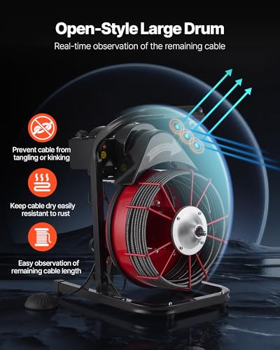 VEVOR Drain Cleaner Machine 75 FT x 1/2 Inch, Sewer Snake Auger Manual Feed with 4 Cutters & Air-activated Foot Switch for 2" to 6" Pipes - style: 75 FT x 1/2''