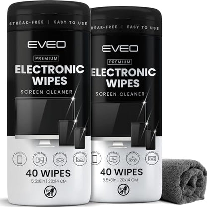 Electronic Wipes Screen Cleaner Streak-Free [2 Pack x40] Computer Screen Wipes, TV Screen Cleaner Wipes, Monitor Wipes for Smart TV, Laptop, iPhone, ipad and more - [Microfiber Cloth + 80 Wipes] - size: 2 Pack (80 Wipes)