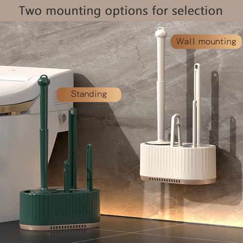 Basaza Toilet Brush and Holder Set, Hidden Toilet Bowl Cleaning Brush and Holder for Bathroom Toilet Bowl Cleaner Brushes & Holders 4 in 1 Beige Bathroom Accessories - color: Beige Toilet Brush and Holder Set