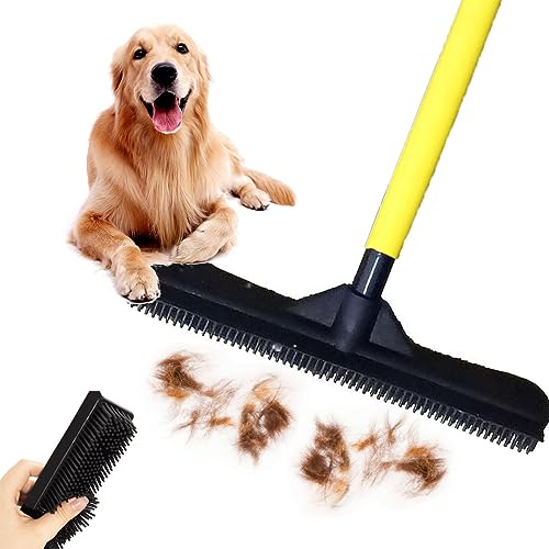 Pet Hair Remover Broom, Multifunctional Magic Broom, Rubber Brooms Pet Hair Remover, Heavy Duty Pets Hairs Remove, Pest Hairs Removal Brooms for Carpets/Mats/Couch, Retractable (Yellow) - color: Yellow