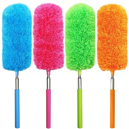 4 Pcs Washable Microfiber Feather Duster, with Extendable Pole and Bendable Head, Microfibre Cleaning Tool for Cleaning Office, Car, Computer, Furniture, Sofa, Blue,green,orange,red