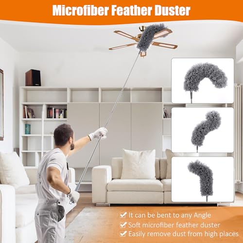 4 Pcs Microfiber Cobweb Duster with 100-inch Extendable Pole, Washable and Reusable Feather Cleaning Duster Kit with 3 Duster Heads,Dusters for Cleaning with Telescopic Pole for High Ceiling Fan - color: 4pcs