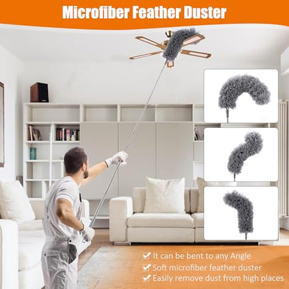 4 Pcs Microfiber Cobweb Duster with 100-inch Extendable Pole, Washable and Reusable Feather Cleaning Duster Kit with 3 Duster Heads,Dusters for Cleaning with Telescopic Pole for High Ceiling Fan - color: 4pcs