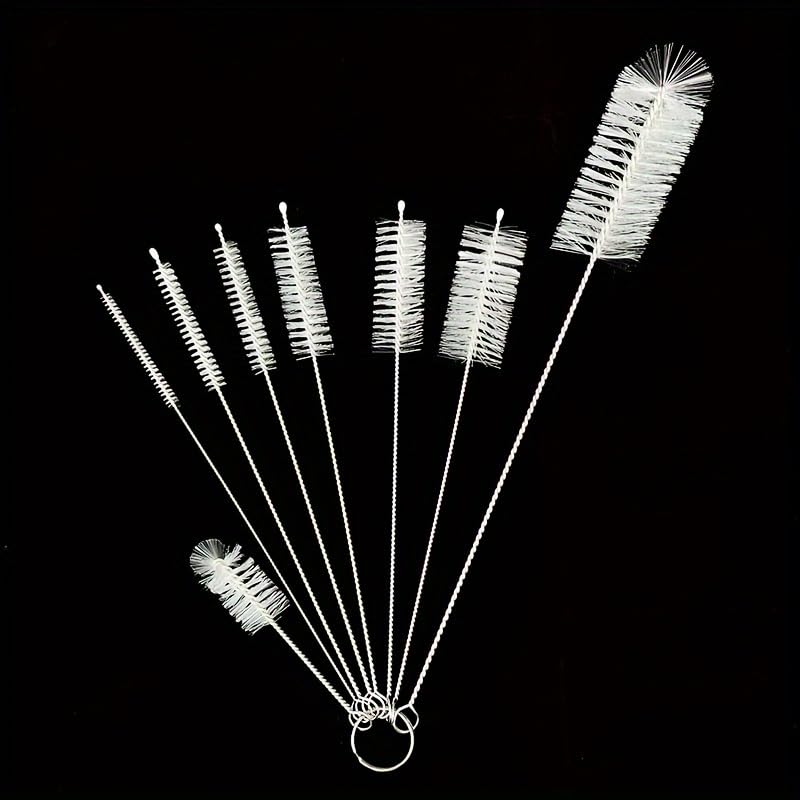 1 8 kit Cleaning Brush Pipe Cup Thin Tube Straw Long Dredging Drain Small Bottle Kitchen Supplies Tools 8pcs Set (White)