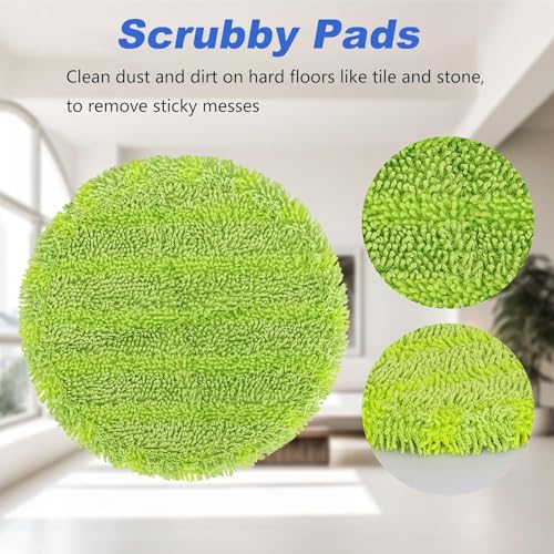 8 Inch Electric Spin Mop Replacement Pads Compatible with VMAI G700, P700 & Gobot - Heavy Duty Green Scrubby Refills - Washable Microfiber Floor Cleaning Heads (Not for Bissell) - size: 8in
