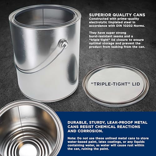 Master Elite 1 Gallon Unlined Empty Metal Paint Can Bucket with Lid, Bail Handle - Triple Tight Seal, 128 fl. oz. Steel Coating Storage Container Tin - Store Leftover Oil-Based Paint, Automotive, Art - size: 128-Fl Oz (Pack of 1)