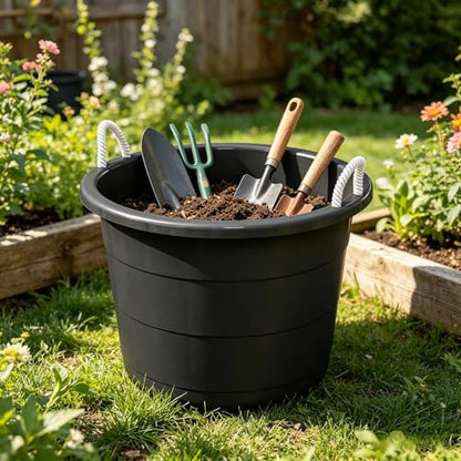 17 Gallon Plastic Storage Tub with Rope Handles Large Multi Purpose Utility Bucket for Laundry Toys Ice and Gardening Heavy Duty Organization Bin Black