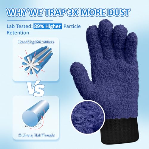 MIG4U Microfiber Gloves - Dusting Gloves for House Cleaning - Washable Blind Cleaner Duster Tool (Navy,S/M) - color: Navy 1 Pair, size: Small-Medium