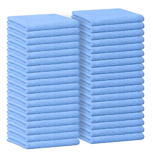 Blue Microfiber Towels (Value Pack of 36) Size 16x16 Inches - Highly Absorbent Cleaning Rags, Lint Free Towels, Reusable and Washable, Microfiber Cleaning Cloths - color: Blue
