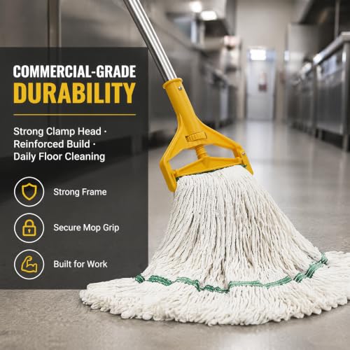 2 Pack 20 Oz Commercial Cotton Mop with 63” Stainless Steel Handle, Heavy Duty Industrial Wet Mop for Floor Cleaning, Commercial Grade Mop for Home, Office, Garage, Tile & Hardwood Floors