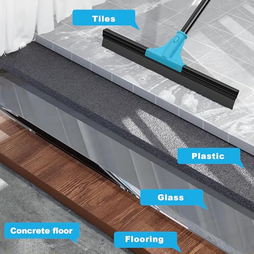 NEWE Floor Squeegee Broom with 18’’ Heavy Duty Rubber Scraper and 58.3’’ Telescopic Long Handle for Garage Concrete Bathroom Tile Shower Glass Marble Deck Window