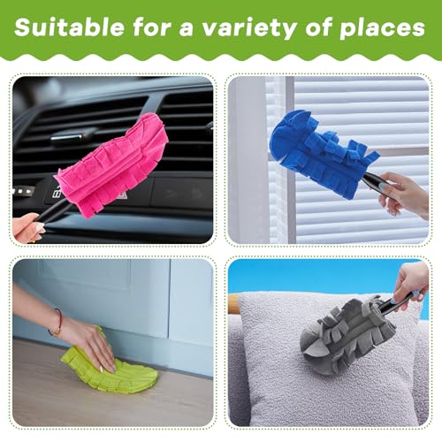 Zubebe 6 Pcs Duster Refill Reusable Fleece Duster Refills Feather Flat Dusters Multi Surface Washable Cleaning Pads Tools for Home, Blinds, Car, Pet, Furniture, Fans (Bright Color) - color: Bright Color