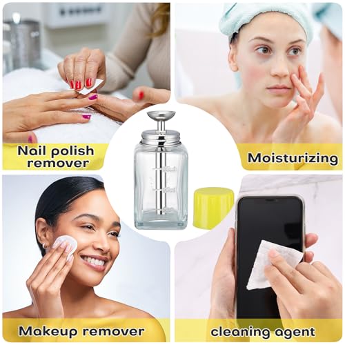 Noverlife 2PCS 6Oz / 180ml Clear Acetone Dispenser with Cap, Square Glass Nail Polish Remover Pump Alcohol Dispenser Alcohol Bottle, Refillable Push Down Pump Bottle for Makeup Remover - color: C - 2pcs - Clear Square Shaped