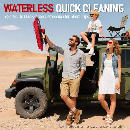 Car Duster Exterior Scratch Free - Wax Treated Cotton Auto Dusting Brush with Extendable Handle (27-36'') - Waterless Pollen Remover for Car, SUV, Truck & RV (Lint Free Design) - color: Red5