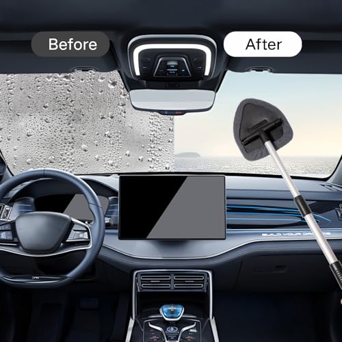 Qydipclin 10pcs Windshield Cleaning Tool Inside Car Window Cleaner Wash Kit with 4 Reusable Microfiber Pads 1 Spray Bottle and Extendable Handle Interior Auto Glass Wiper Kit, Gray - color: Gray