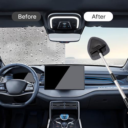 Qydipclin 10pcs Windshield Cleaner Tool, Car Window Cleaning Wash Kit with 4 Reusable Microfiber Pads 1 Spray Bottle and Extendable Handle Auto Glass Wiper Kit, Gray - color: Gray