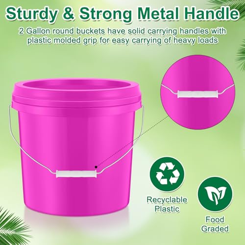 Tioncy 10 Pcs 2 Gallon Plastic Bucket with Lid Heavy Duty 2 Gallon Bucket Pail with Lid Handle for Storage Container Home Household Cleaning (Pink) - color: Pink