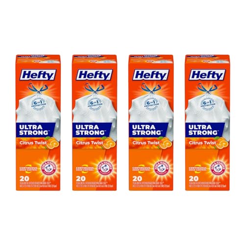 Hefty Ultra Strong Tall Kitchen Trash Bags, Citrus Twist, 13 Gallon 20 Count (Pack of 4) - size: 20 Count (Pack of 4)