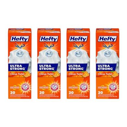 Hefty Ultra Strong Tall Kitchen Trash Bags, Citrus Twist, 13 Gallon 20 Count (Pack of 4) - size: 20 Count (Pack of 4)