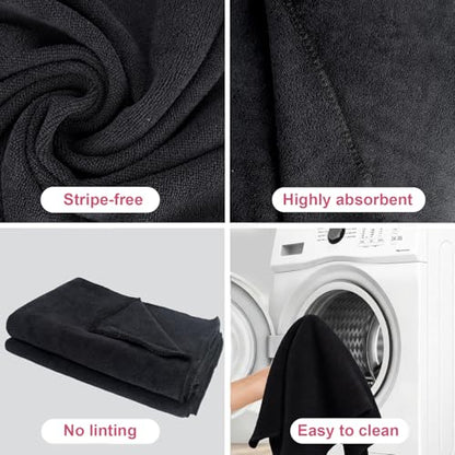 4 Pcs Extra Large Microfiber Cleaning Cloth 30 x 20 Inch Reusable Thick Cleaning Towel Washable Solid Color Microfiber Towel for Home Office Window Cars Glass (Black) - color: Black