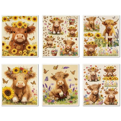 CREATCABIN Swedish Dishcloths for Kitchen 6Pcs Floral Cow Swedish Dish Cloths Reusable Washable Absorbent Dish Towel Rags Cellulose Cleaning Sponge Cloth No Odor for Home Table Cattle 6.7x7.6 Inch - style: Cow