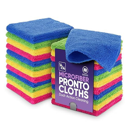 Microfiber Wholesale Pronto Cloths, Dual-Sided Microfiber Cleaning Towels, Soft Plush & Scrub Cloths for Dusting, Scrubbing, Kitchen, Windows & Car Detailing, Absorbent Bulk 25-Pack Multicolor - color: Blue, Green, Pink, Yellow
