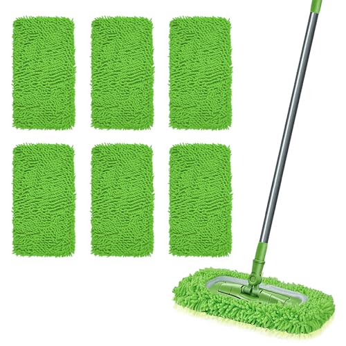 Reusable Microfiber Mop Pads, Compatible with Sweeper Sweeping Mopping pad Refills Cloths for Surface/Hardwood Floor Cleaning (6 Pack Green) - color: 6 Pack Green