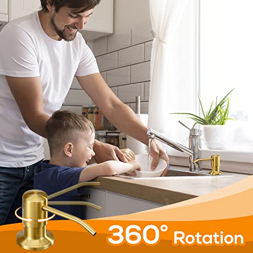Gold Soap Dispenser for Kitchen Sink, Built in Dish Soap Dispenser Brushed Gold Stainless Steel Pump Head, Counter Soap Lotion Dispenser Refill from The Top with 17 Oz PE Bottle - color: Brushed Gold
