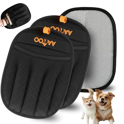 2PCS Pet Hair Removal Gloves for Cats & Dogs – Upgraded Large Five-Finger Electrostatic Grooming Glove, Washable Reusable Magic Brush Pet Hair Remover for Clothes, Sofa, Carpet & Car Seat - color: 2pcs black