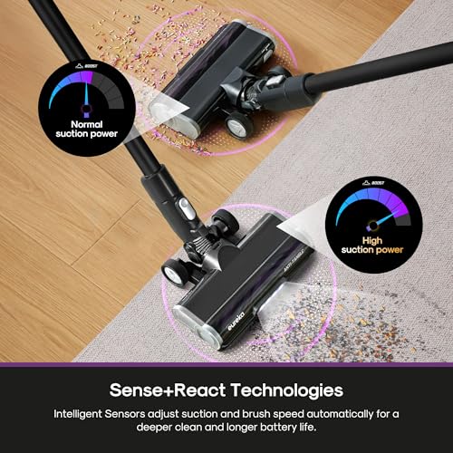 Eureka Cordless Stick Vacuum Cleaner ReactiSense 440, 60-Min Runtime, Anti-Tangle Brushroll, Intelligent Sensing Technology, Ideal for Pet Hair, HardFloors & Carpets - size: NEC440BK