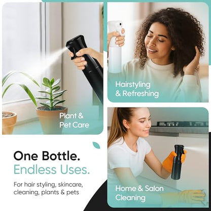 Aquableu Spray Bottle for Hair – Continuous Mist Spray Bottle for Hair Care, Styling, Cleaning, Plants, Pets & Essential Oils (Variety Pack of 2 - Black & White, 6.76oz/200ml) - color: Black + White - Variety Pack