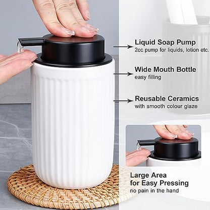 BosilunLife Dish Hand Soap Dispenser - White Liquid Pump soap Dispenser for Bathroom Decro 12oz Ceramic Kitchen Dish Dispenser with Rust-Proof Liquid Pump Modern Refillable Lotion Bottles - color: White Lotion Pump