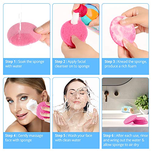 Natural Facial Cleansing Sponges- 20 Count Compressed Facial Sponges Cellulose Reusable Soft Cosmetic Esponjas para Faciales for Professional Makeup Removal, Facials Spa, Exfoliator, Skin Massage - color: Pink