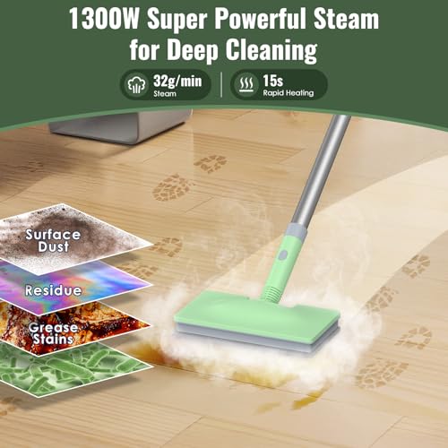 FEPPO Steam Mop & Detachable Handheld Steam Cleaner for Home and Floor Cleaning, 15s Heat-Up, 230°F Floor Steamer for Deep Cleaning with Multi-purpose Attachments Hardwood Floors, Tile,Grout,Furniture