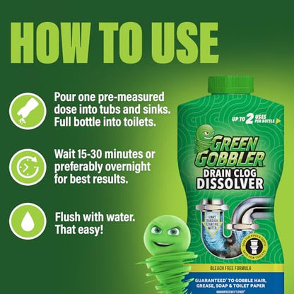 Green Gobbler Drain Clog Remover With 5 Pack of Drain Snake Tools | Drain Opener | Drain cleaner | Toilet Clog Remover