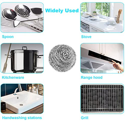15 Pack Steel Wool Scrubber, Metal Kitchen Scrubbing Sponges, Dishwashing Scouring Pads Heavy Duty, Premium Stainless Steel Scrubbers for Cleaning Dishes Pots and Pans Bathroom Oven (Sliver) by VOPTON