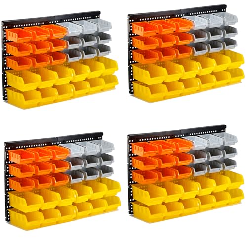 30-Bin Wall Mounted Storage Bins Kit, Tool Organizer Rack, Garage Hardware Organizer, Parts Storage Bins, DIY Combination 4 Set (Grey & Orange & Yellow Type) - size: 50.4inch*32.4inch, style: Style-302