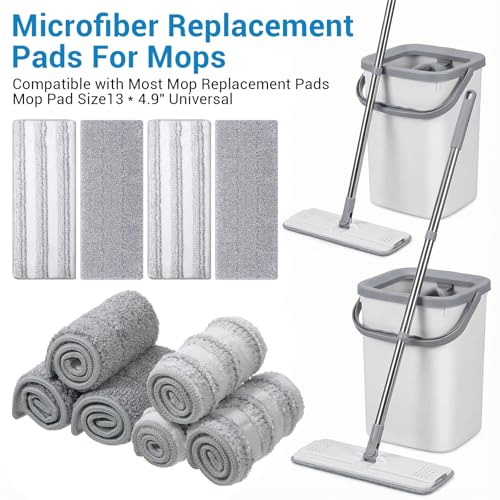 20Pcs Mop Replacement Pads, 13 * 4.9'' Universal Mop Pads Mop Head Refills Washable Wet Mop, Compatible with Most 11-13” Size Mops Microfiber Flat Mop Pad - color: White,grey