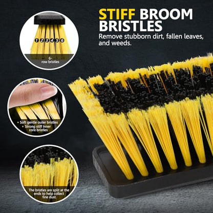24" Push Broom,Masthome Industrial Broom with Stiff Bristles,Outdoor Broom Heavy Duty and 55" Long Handle,Heavy Duty Broom Brush for Garage Yard Patio Warehouse Concrete Floor Cleaning - color: Push Broom-yellow