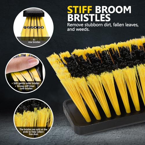 24" Push Broom,Masthome Industrial Broom with Stiff Bristles,Outdoor Broom Heavy Duty and 55" Long Handle,Heavy Duty Broom Brush for Garage Yard Patio Warehouse Concrete Floor Cleaning - color: Push Broom-yellow