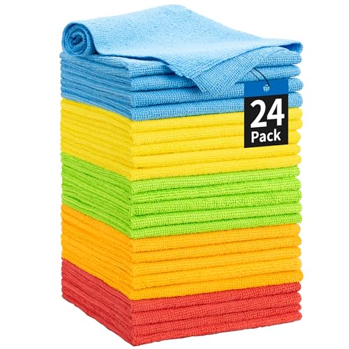 Microfiber Towels for Cars, 24 Pack Microfiber Cleaning Cloths, 11.5"*11.5" Cleaning Rags Towels Bulk Absorbent Lint-Free, All-Purpose for Detailing, Office, Household Cleaning - color: Assorted, style: 24 Pack