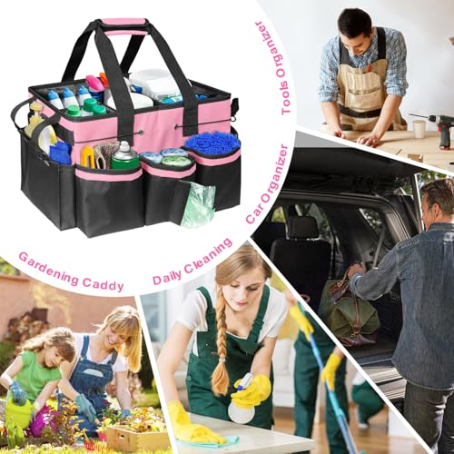 Grekos Large Cleaning Caddy Bags, Cleaning Caddy Suppliers Organizer with 4 Detachable Divider, Supply Caddy With Adjustable Shoulder Strap & Waist Belt For Housekeepers, Home, Car(Pink) - color: Pink