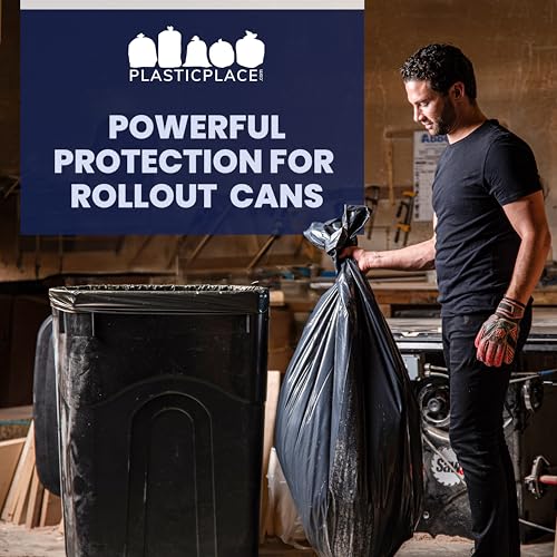 Plasticplace 65 Gallon Trash Bags │ 1.5 Mil │ Black Heavy Duty Garbage Can Liners │ 50” x 48” (50 Count)