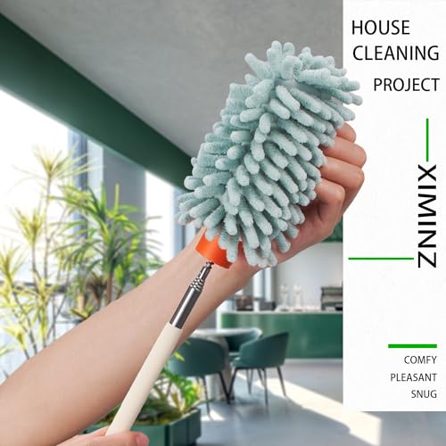 Green Retractable Microfiber Duster for Cleaning Extendable Washable Hand Duster Feather Duster Cleaning Tool for Cleaning Office, Car, Window, Computer, Air Condition - color: Green
