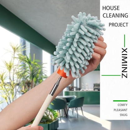 Green Retractable Microfiber Duster for Cleaning Extendable Washable Hand Duster Feather Duster Cleaning Tool for Cleaning Office, Car, Window, Computer, Air Condition - color: Green