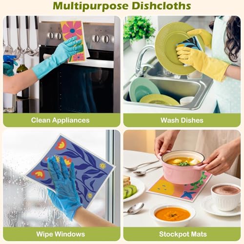 6 Packs Swedish Paper Cloths for Kitchen, Reusable Paper Towels Washable Dish Rags, Highly Absorbent Kitchen Towels Quick Drying Swedish Sponge Cleaning Dish Cloths (Hawaiian Style) - color: Hawaiian Style