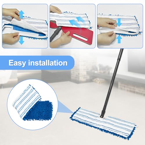 3 Pack Mop Heads Replacements Compatible for Ocedar Dual-Action Microfiber Flip Mop, Double Sided Mop Replace Head Mop Refills with Microfiber & Chenille for Dry Wet Use, Reusable, Machine Washable - color: Bule-white Mop Heads Replacements for Ocedar Dua