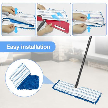 3 Pack Mop Heads Replacements Compatible for Ocedar Dual-Action Microfiber Flip Mop, Double Sided Mop Replace Head Mop Refills with Microfiber & Chenille for Dry Wet Use, Reusable, Machine Washable - color: Bule-white Mop Heads Replacements for Ocedar Dua